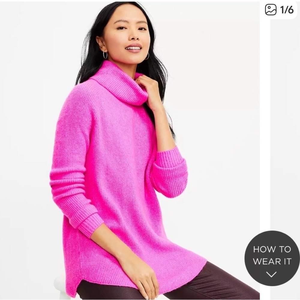 LOFT Bright Pink Cowl Neck Sweater